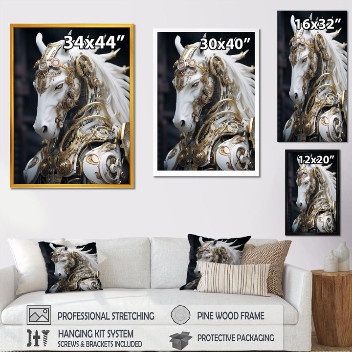 Portrait Of Futuristic White Horse - Lion Wall Art Prints