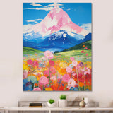 Pink Mountain In Flower Field Painting - Brown Lion Wall Art