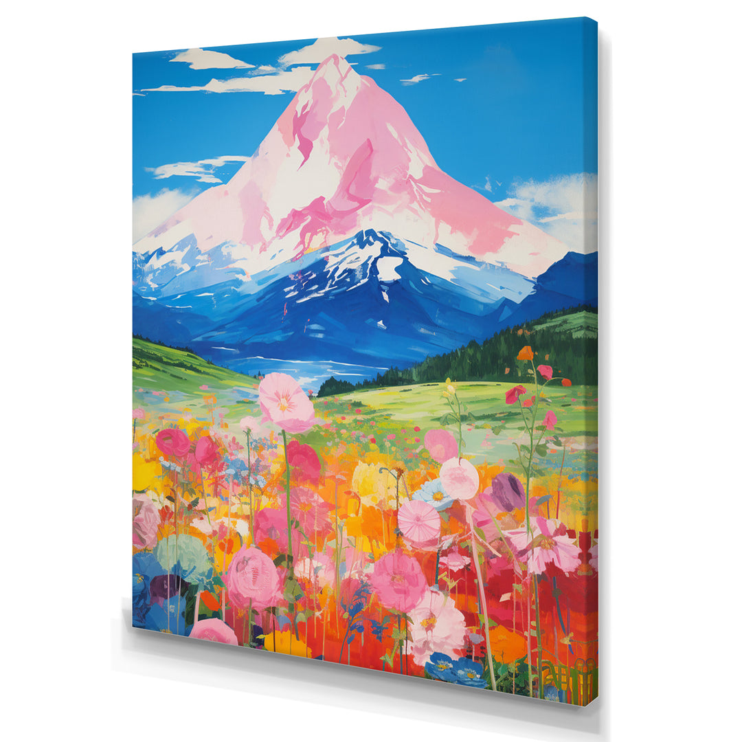 Pink Mountain In Flower Field Painting - Brown Lion Wall Art