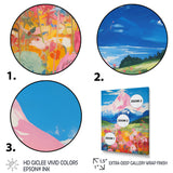 Pink Mountain In Flower Field Painting - Brown Lion Wall Art