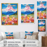 Pink Mountain In Flower Field Painting - Brown Lion Wall Art