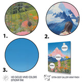 Pink Woman By Pink Mountain Flower Field Painting - Brown Lion Wall Art