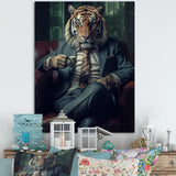 Glamorous Fashion Lion With Flower Suit In Couch - Lion Framed Canvas Art