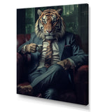 Glamorous Fashion Lion With Flower Suit In Couch - Lion Framed Canvas Art