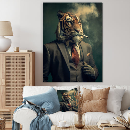 Stylish Lion In Suit Smoking - Lion Home Decor Art