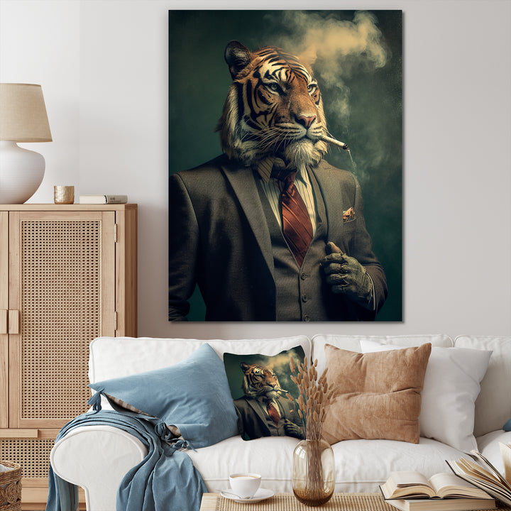 Stylish Lion In Suit Smoking - Lion Home Decor Art