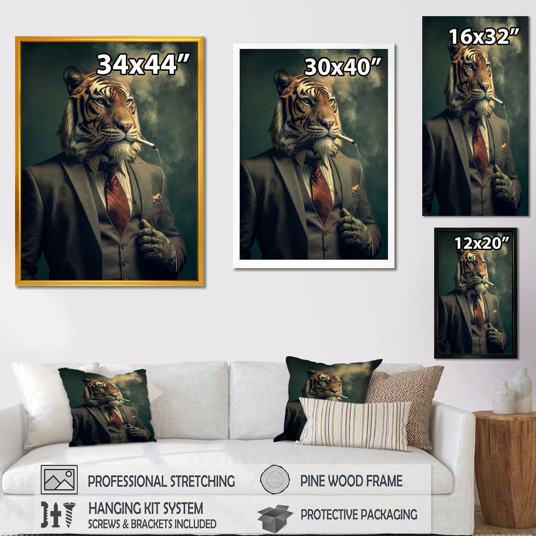 Stylish Lion In Suit Smoking - Lion Home Decor Art