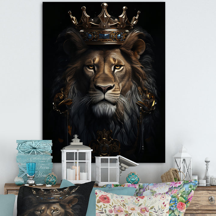 Majestic Lion King With Golden Crown - Lion Canvas Wall Art