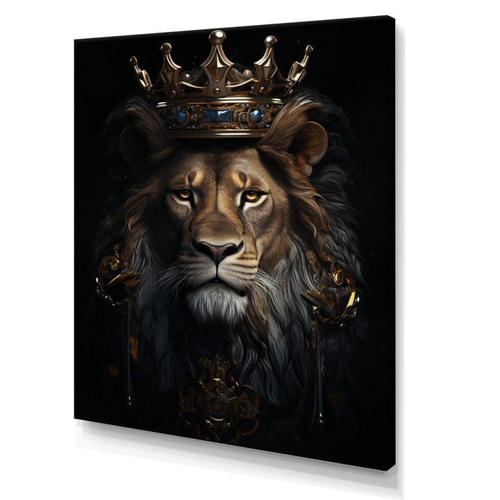 Majestic Lion King With Golden Crown - Lion Canvas Wall Art