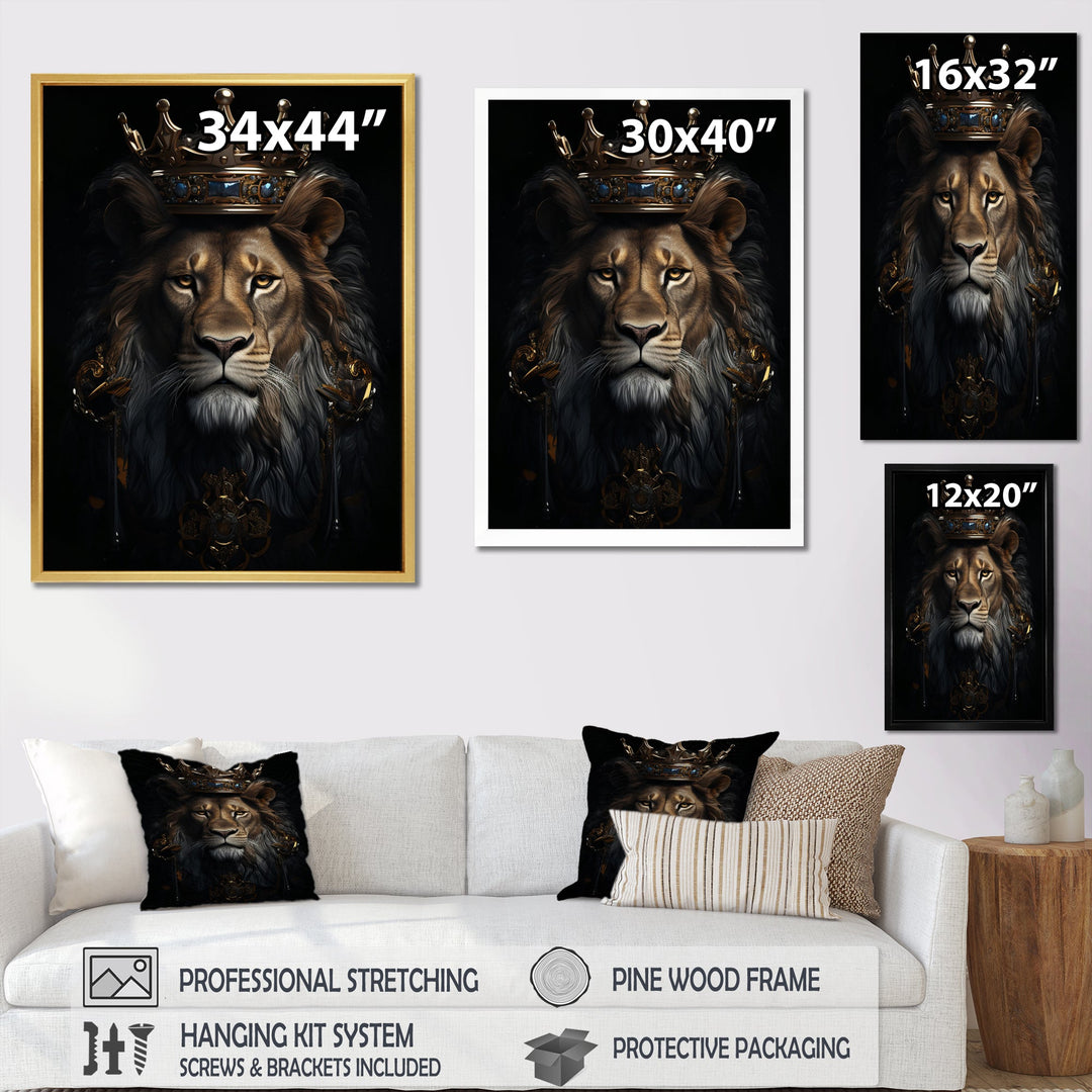 Majestic Lion King With Golden Crown - Lion Canvas Wall Art
