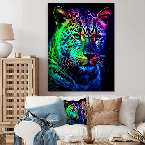Neon Portrait Of Wild Tiger - Lion Wall Art Prints