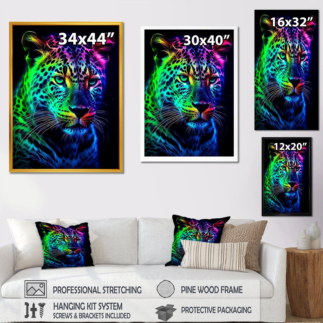 Neon Portrait Of Wild Tiger - Lion Wall Art Prints