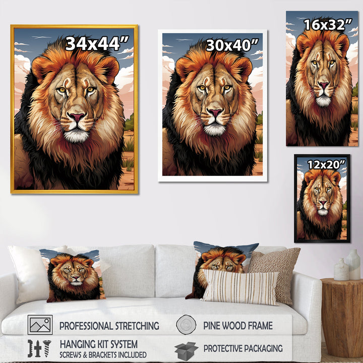 Portrait Of A Wild Lion Vintage Illustration - Brown Lion Wall Art