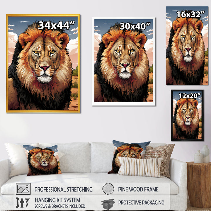 Portrait Of A Wild Lion Vintage Illustration - Brown Lion Wall Art