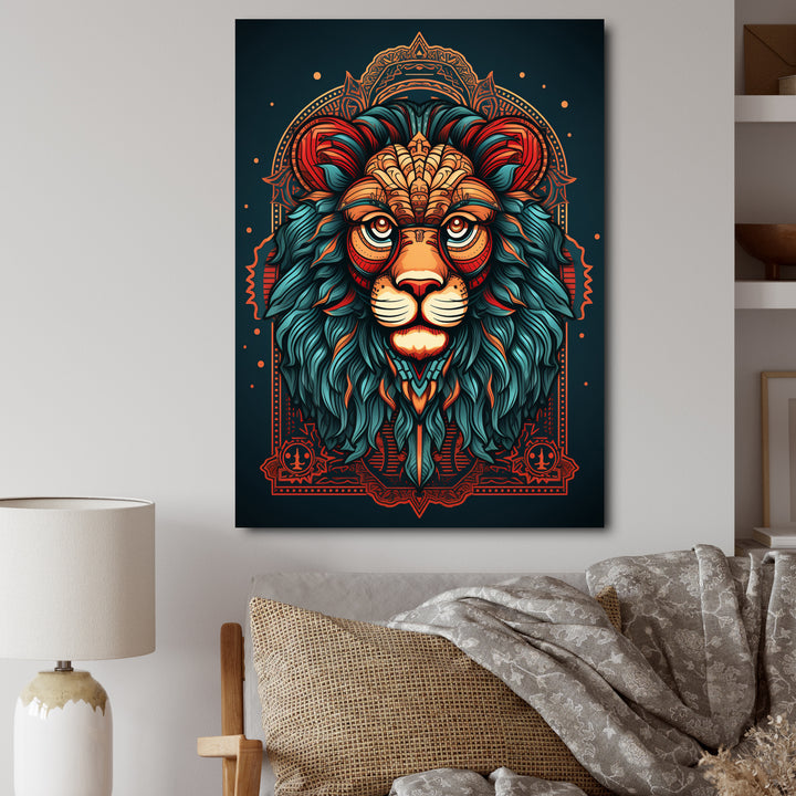Portrait Of A Wild Lion Retro Illustration - Lion Framed Canvas Art