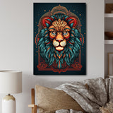 Portrait Of A Wild Lion Retro Illustration - Lion Framed Canvas Art