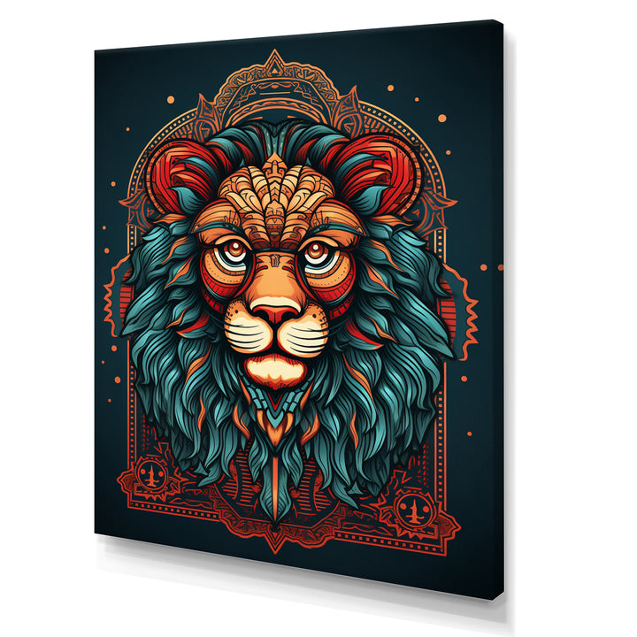 Portrait Of A Wild Lion Retro Illustration - Lion Framed Canvas Art