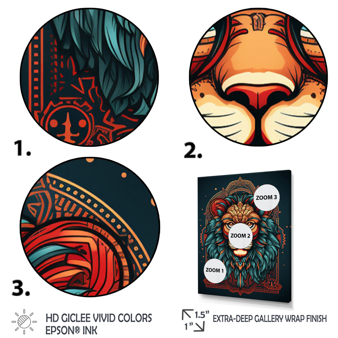 Portrait Of A Wild Lion Retro Illustration - Lion Framed Canvas Art