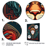 Portrait Of A Wild Lion Retro Illustration - Lion Framed Canvas Art