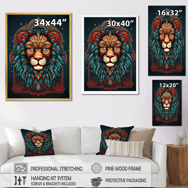 Portrait Of A Wild Lion Retro Illustration - Lion Framed Canvas Art
