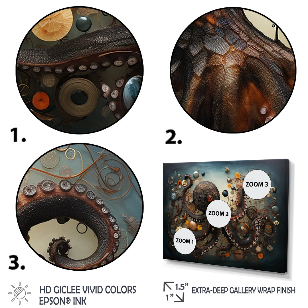Portrait Of Brown Mystical Octopus Painting - Octopus Wall Decor