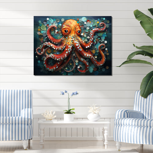 Portrait Of Orange Mystical Octopus Painting - Octopus Wall Art Prints