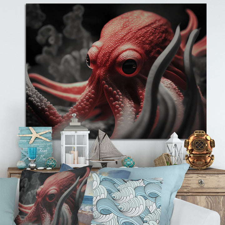 Portrait Of Red Mystical Octopus Photography - Octopus Framed Canvas Art