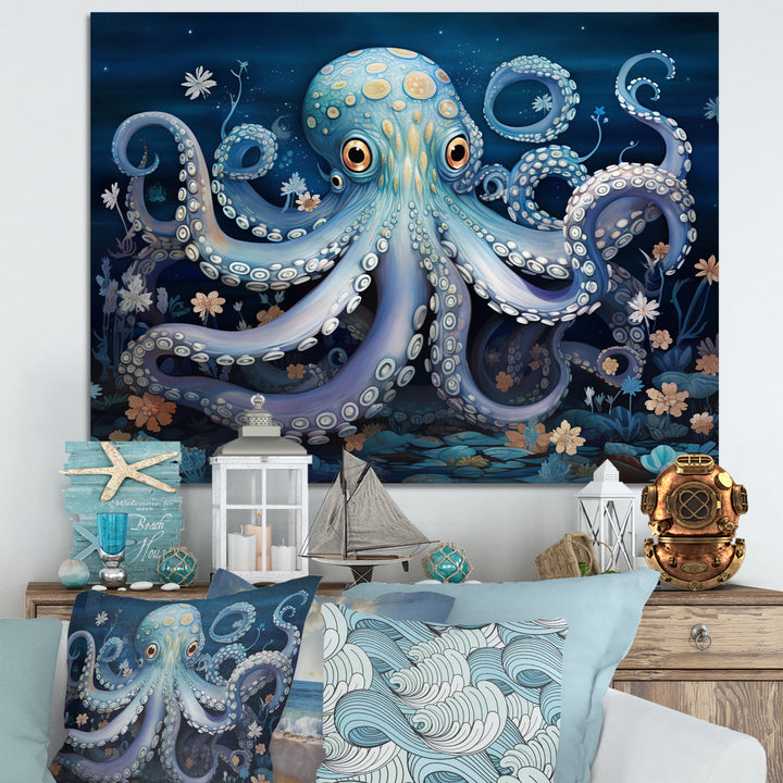 Ethereal Octopus In Deep See Illustration - Octopus Living Room Wall Art