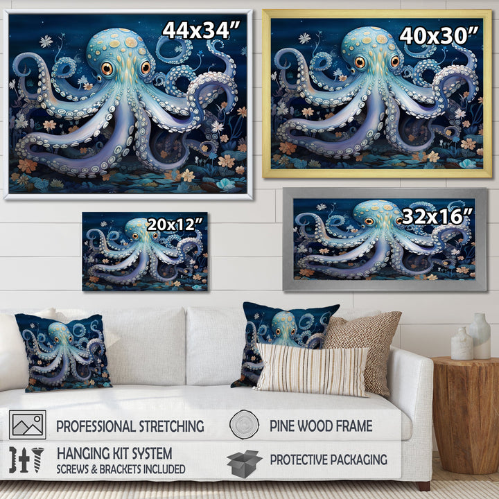 Ethereal Octopus In Deep See Illustration - Octopus Living Room Wall Art