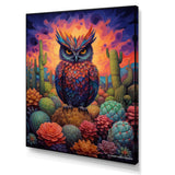 Purple Owl Surrounded By Cacti In The Desert - Owl Canvas Wall Art