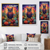 Purple Owl Surrounded By Cacti In The Desert - Owl Canvas Wall Art