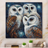 White Owl Gathering - Owl Large Canvas Wall Art