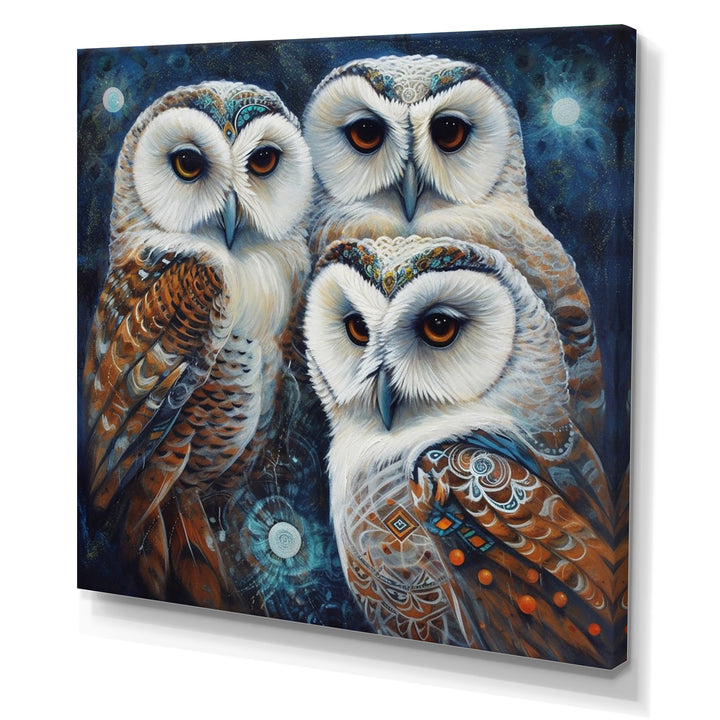White Owl Gathering - Owl Large Canvas Wall Art