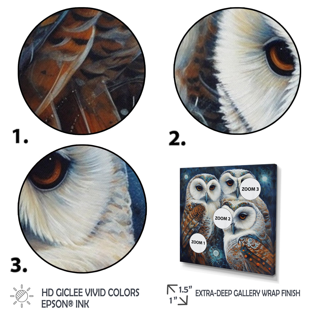 White Owl Gathering - Owl Large Canvas Wall Art