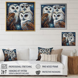 White Owl Gathering - Owl Large Canvas Wall Art