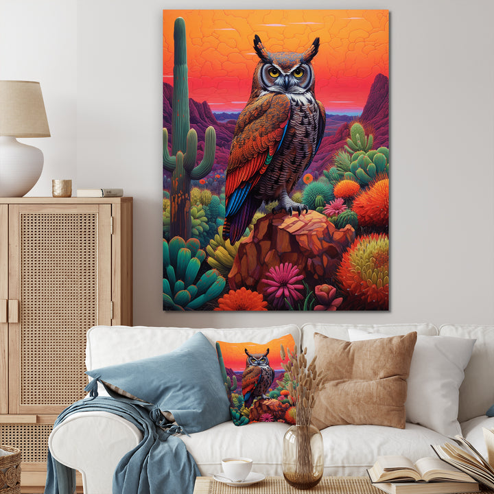 Portrait Of Mysterious Wise Owl In Dessert - Owl Canvas Wall Art