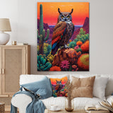 Portrait Of Mysterious Wise Owl In Dessert - Owl Canvas Wall Art