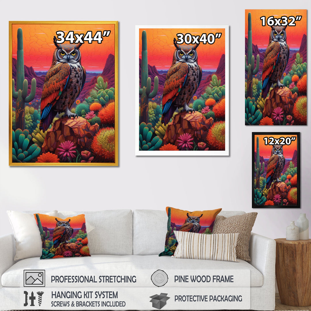 Portrait Of Mysterious Wise Owl In Dessert - Owl Canvas Wall Art