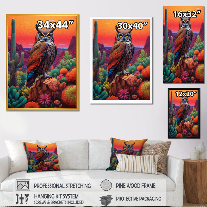 Portrait Of Mysterious Wise Owl In Dessert - Owl Canvas Wall Art