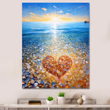 Vibrant Red Heart On Tropical Pebble Beach - Owl Canvas Wall Art