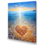 Vibrant Red Heart On Tropical Pebble Beach - Owl Canvas Wall Art