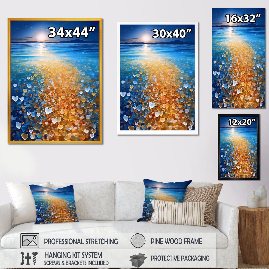 Little Hearts On Tropical Full Moon Beach - Owl Wall Art Prints