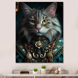 Portrait Of Majestic Cat Retro Royal Glam Outfit - Green Owl Wall Art