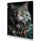 Portrait Of Majestic Cat Retro Royal Glam Outfit - Green Owl Wall Art