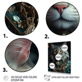 Portrait Of Majestic Cat Retro Royal Glam Outfit - Green Owl Wall Art