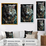 Portrait Of Majestic Cat Retro Royal Glam Outfit - Green Owl Wall Art