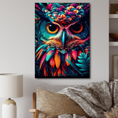 Portrait Of Psychedelic Wise Owl - Owl Canvas Wall Art