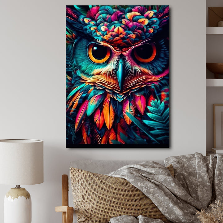 Portrait Of Psychedelic Wise Owl - Owl Canvas Wall Art