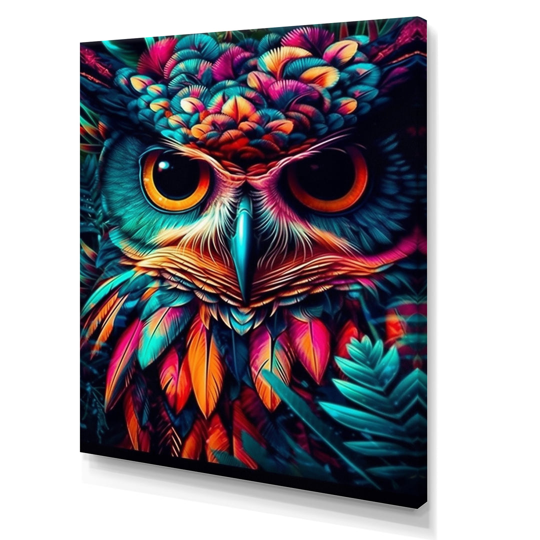 Portrait Of Psychedelic Wise Owl - Owl Canvas Wall Art