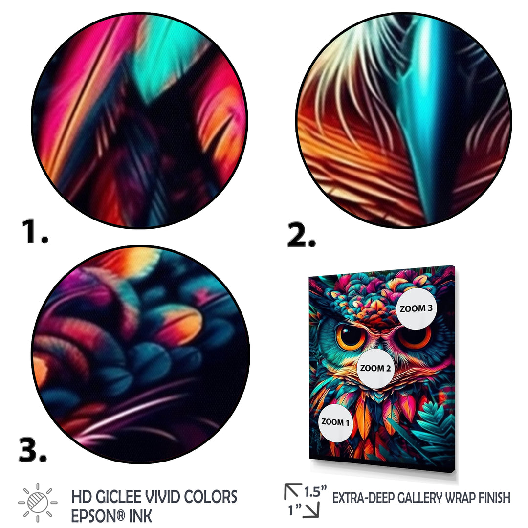 Portrait Of Psychedelic Wise Owl - Owl Canvas Wall Art